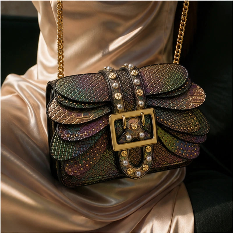 Aeshna Leather Crossbody Bag - Rainbow - chain strap - Brondals - Image 5