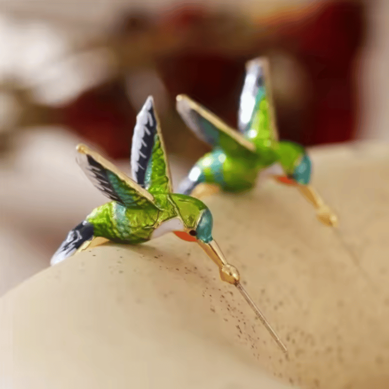 Pendientes vintage de colibrí esmaltados