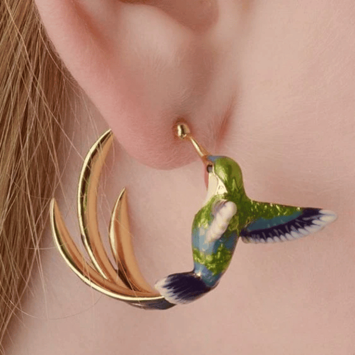 Vintage Enamel Hummingbird Earrings