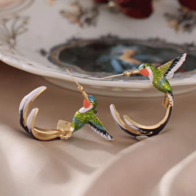 Pendientes vintage de colibrí esmaltados