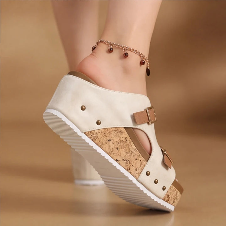 Mellina Platform Sandals - Beige - leather sandals - Brondals - Image 5