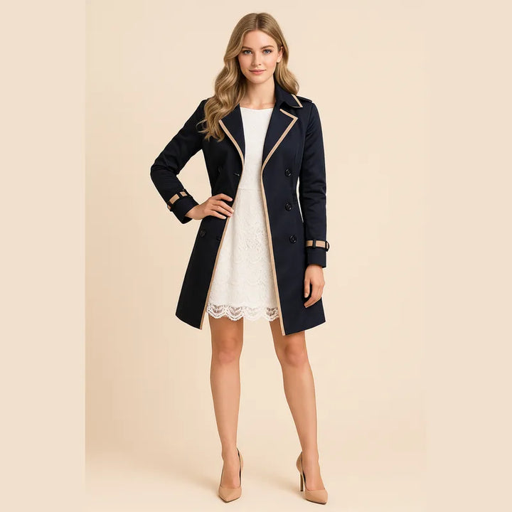Jenna Hayes Double-Breasted Trench Coat with Contrast Trim