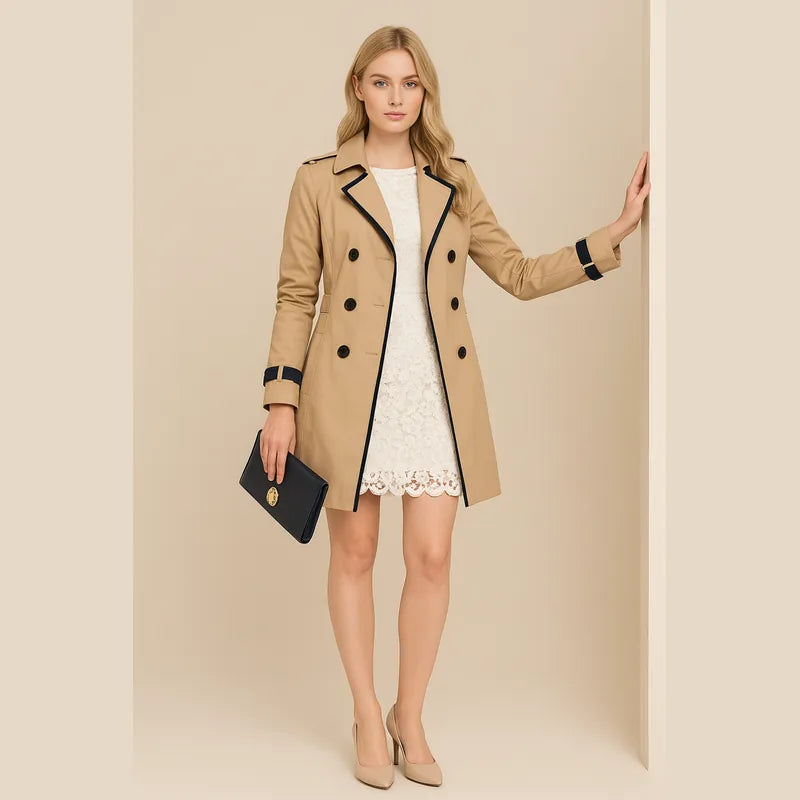 Jenna Hayes Double-Breasted Trench Coat with Contrast Trim