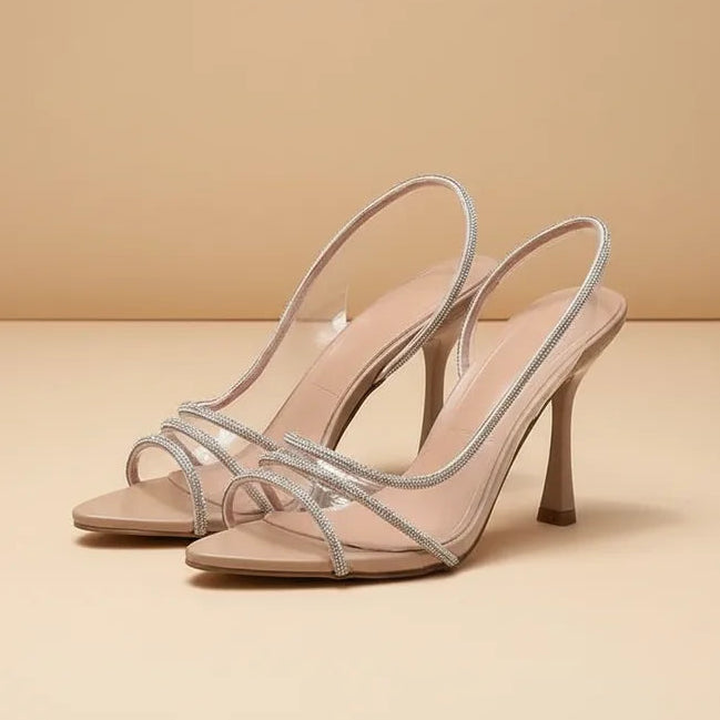 Liora Nude Crystal Slingback Heels