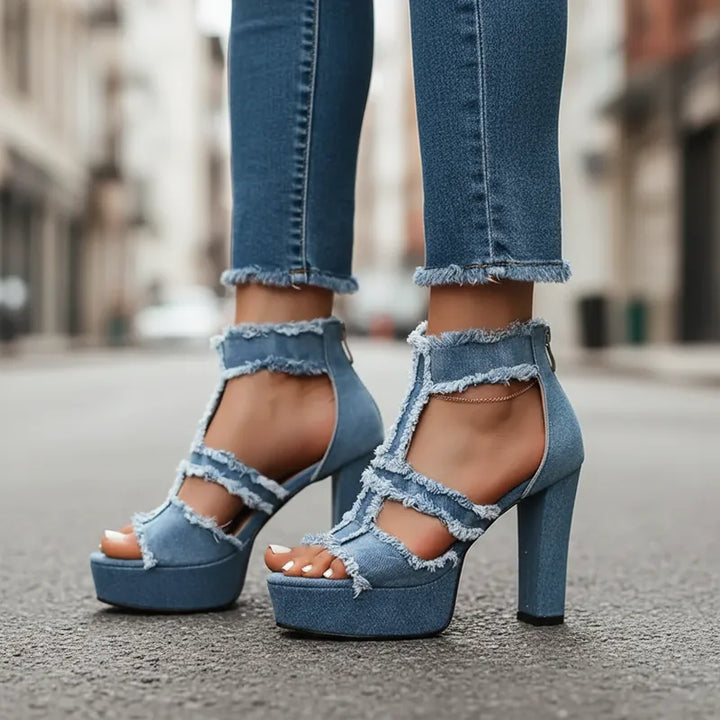 Alta Fray Denim Heels