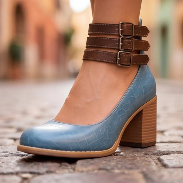 Marianna Leather Strap Heels - Blue - block heel - Brondals - Image 5