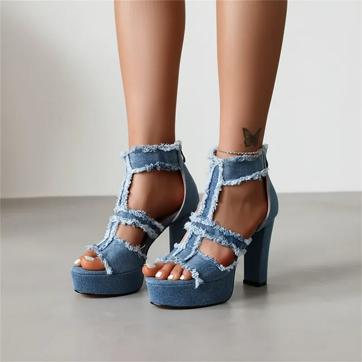 Alta Fray Denim Heels