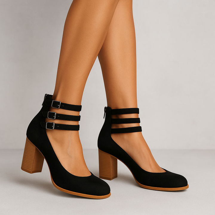 Maria Kline Triple-Strap Heels