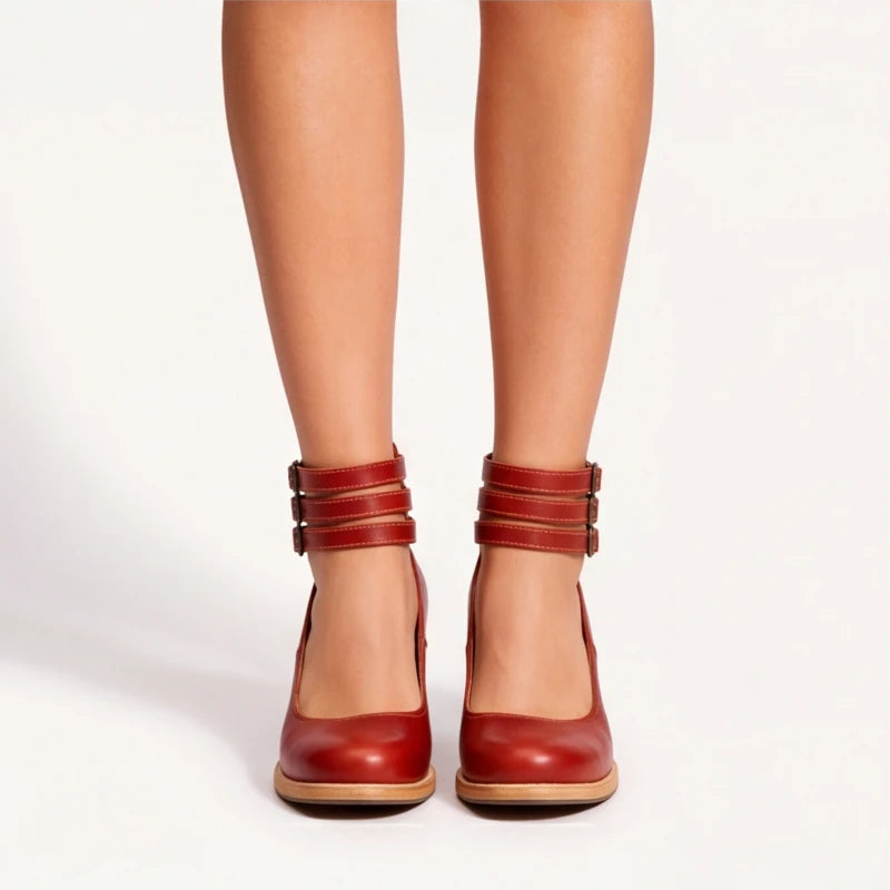 Marianna Leather Strap Heels - Red - leather heels - Brondals - Image 3
