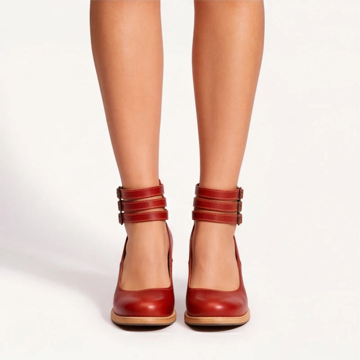 Marianna Leather Strap Heels - Red - leather heels - Brondals - Image 3
