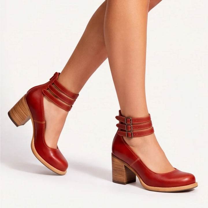 Marianna Leather Strap Heels - Red - Shoes - Brondals - Image 1