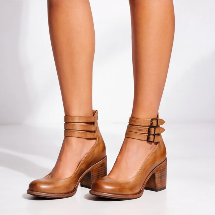 Marianna Leather Strap Heels - Brown - Shoes - Brondals - Image 1