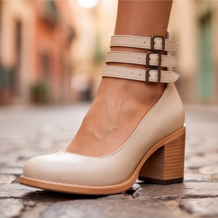 Marianna Leather Strap Heels - White - block heel - Brondals - Image 5