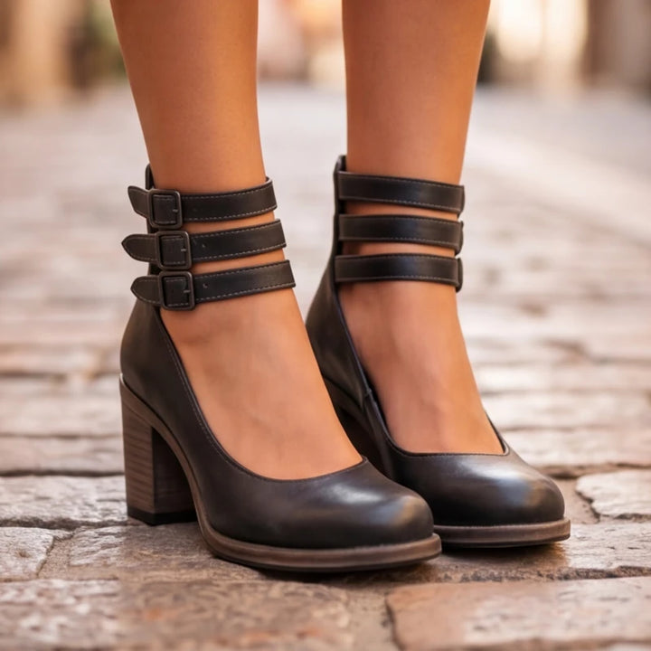 Marianna Leather Strap Heels - Black - leather heels - Brondals - Image 3