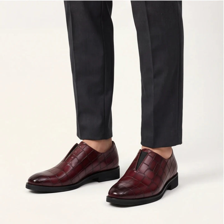 Torino Genuine Leather Loafers - Wine Red - croce embossed - Brondals - Image 6