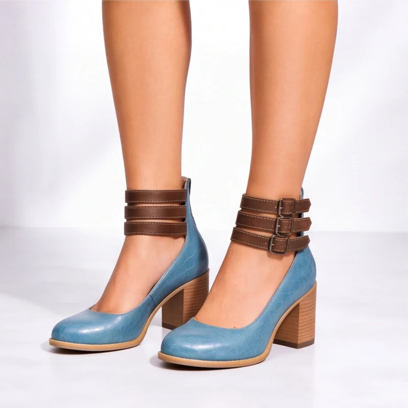 Marianna Leather Strap Heels - Blue - Shoes - Brondals - Image 1