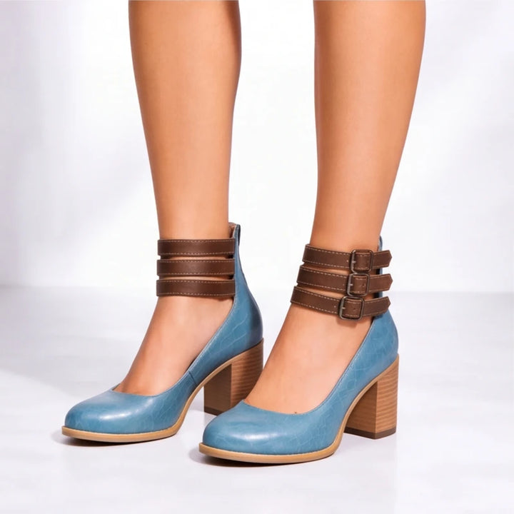 Marianna Leather Strap Heels - Blue - Shoes - Brondals - Image 1