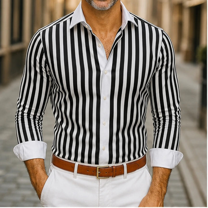 Henry James Striped Shirt - Black - Shirt - Brondals - Image 1
