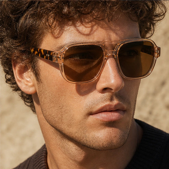 Palma Azure Aviator Sunglasses - Amber Tortoise - double bridge - Brondals - Image 5