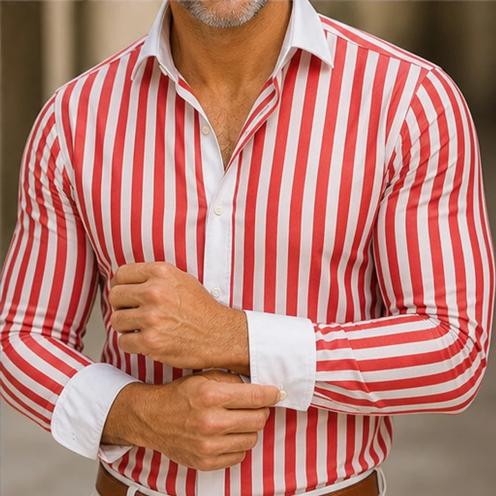 Henry James Striped Shirt - Red - men's shirt - Brondals - Image 2