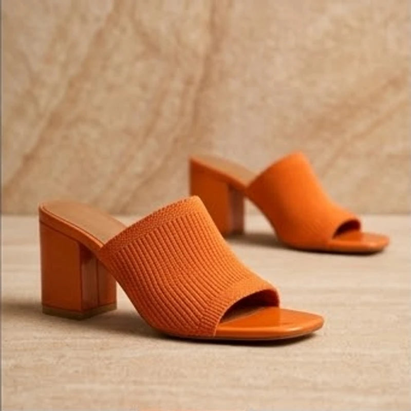Selano Block Heel Sandals - Orange - knit sandals - Brondals - Image 4