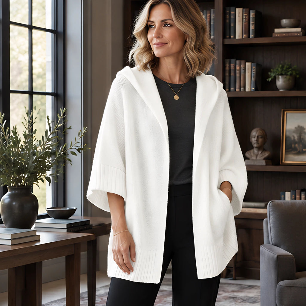 Adelina Women's Hooded Poncho Cardigan - White - Women's Clothing > Sweaters & Cardigans > Cardigans - Brondals - Image 1