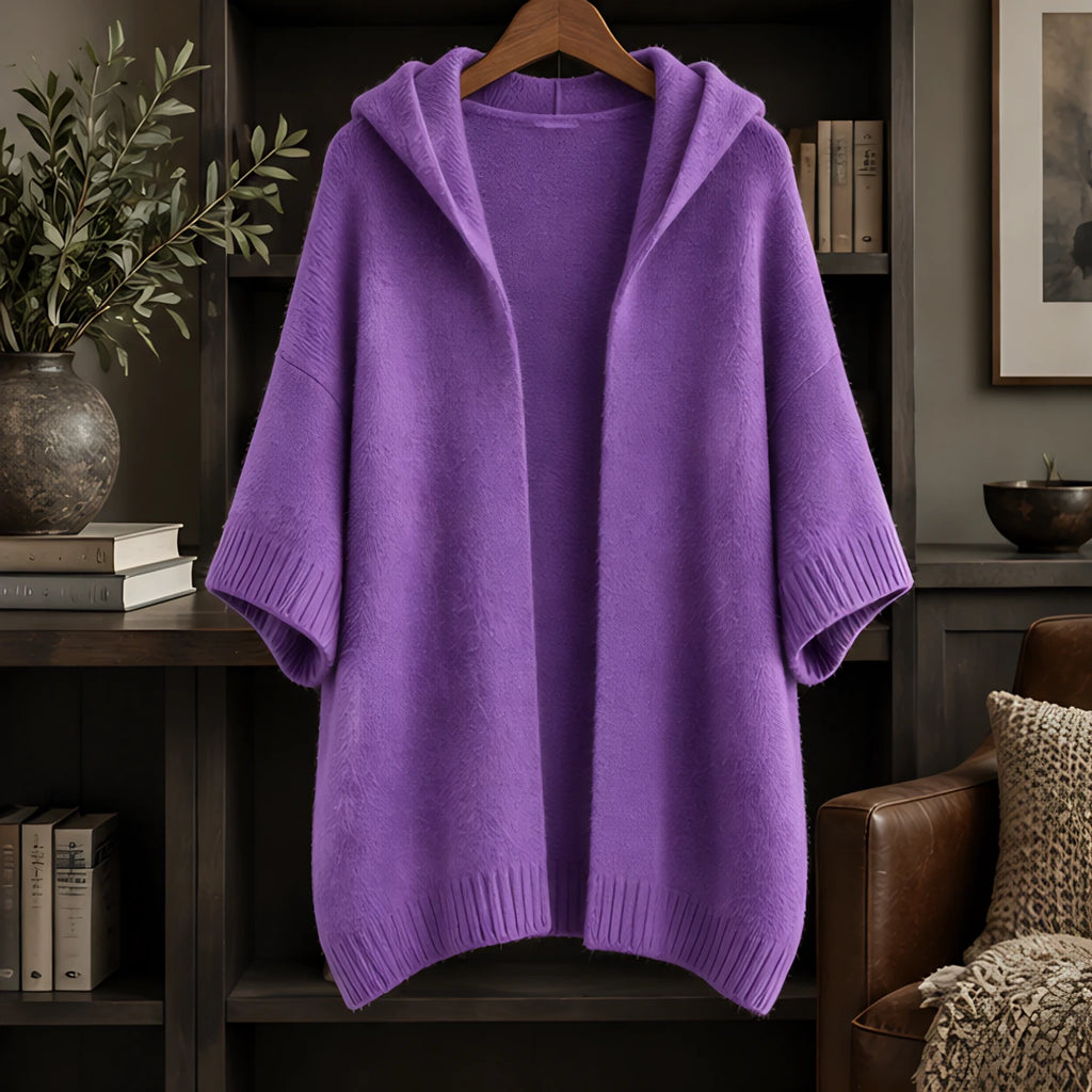 Adelina Women's Hooded Poncho Cardigan - Purple - ai-processed - Brondals - Image 3