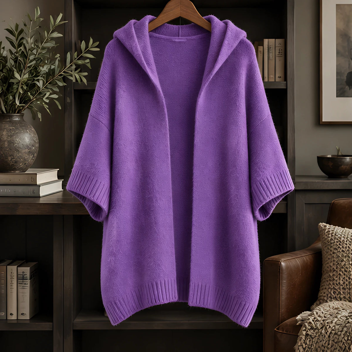 Adelina Women's Hooded Poncho Cardigan - Purple - ai-processed - Brondals - Image 3