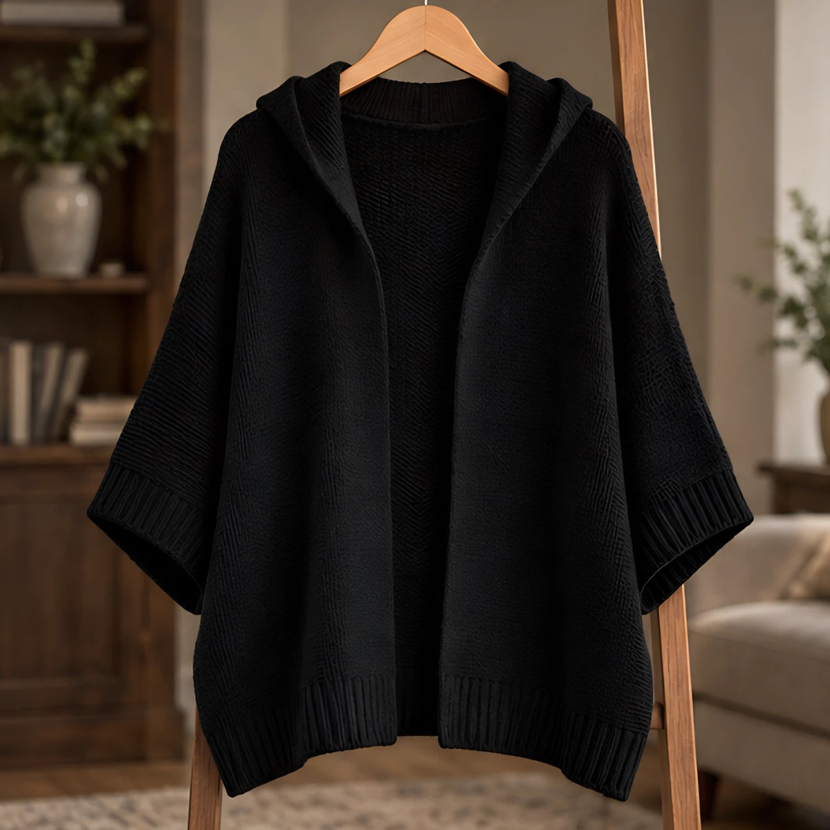 Adelina Women's Hooded Poncho Cardigan - Black - ai-processed - Brondals - Image 3