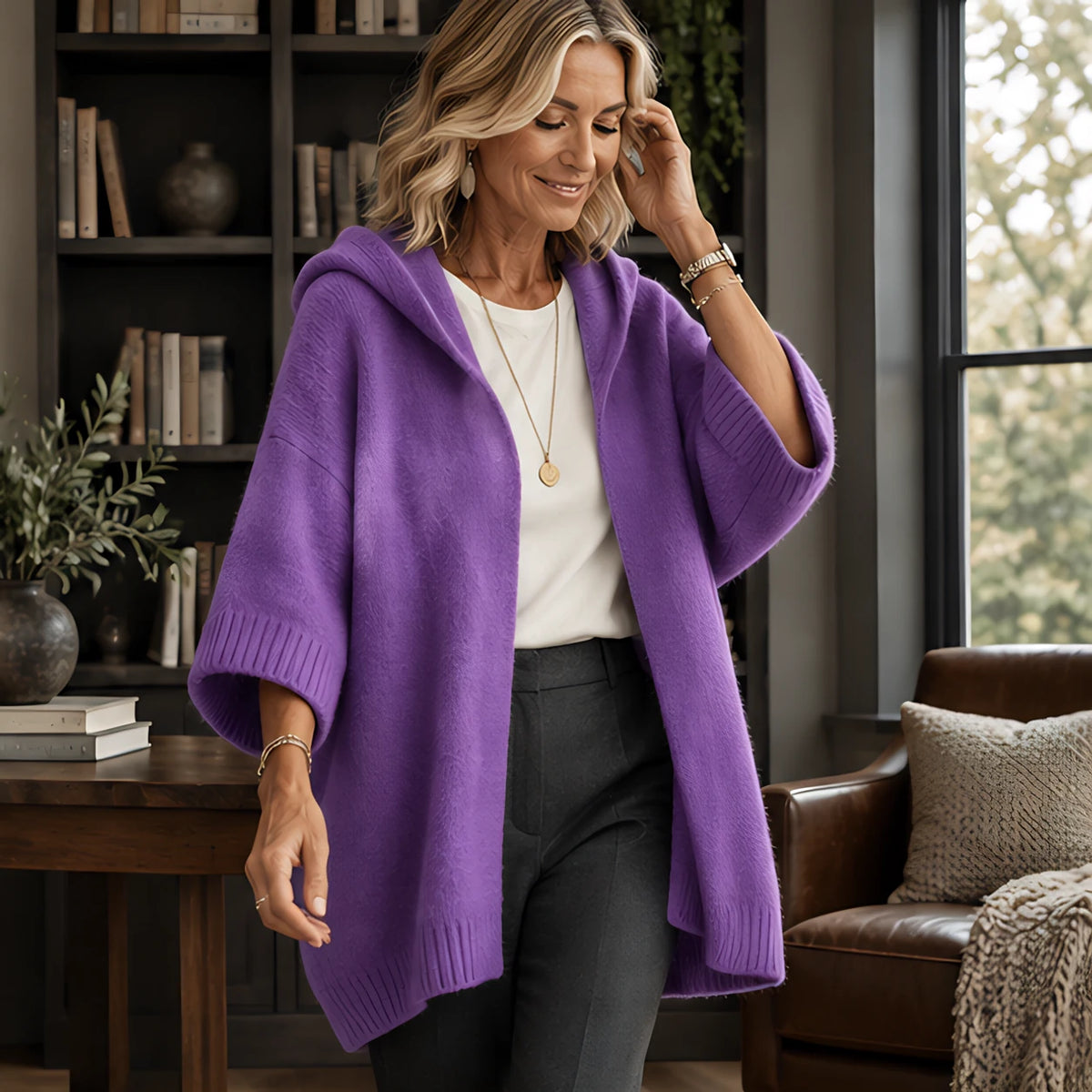 Adelina Women's Hooded Poncho Cardigan - Purple - 23 sept - Brondals - Image 2