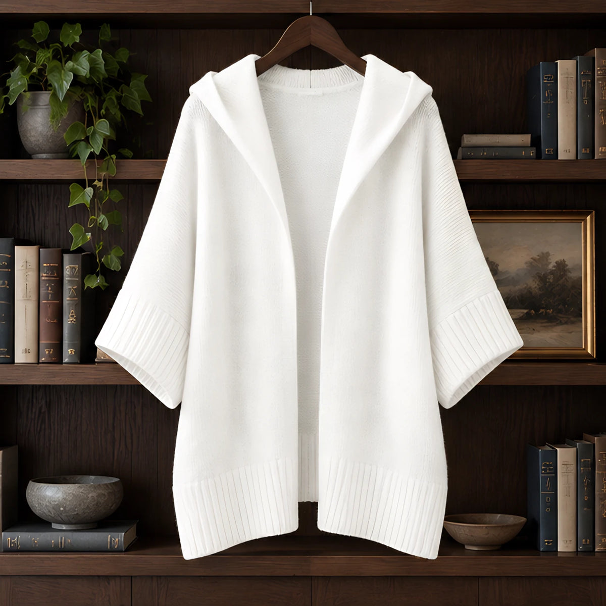 Adelina Women's Hooded Poncho Cardigan - White - ai-processed - Brondals - Image 3