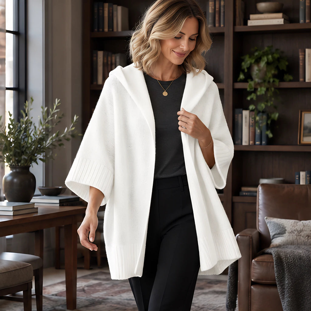 Adelina Women's Hooded Poncho Cardigan - White - 23 sept - Brondals - Image 2