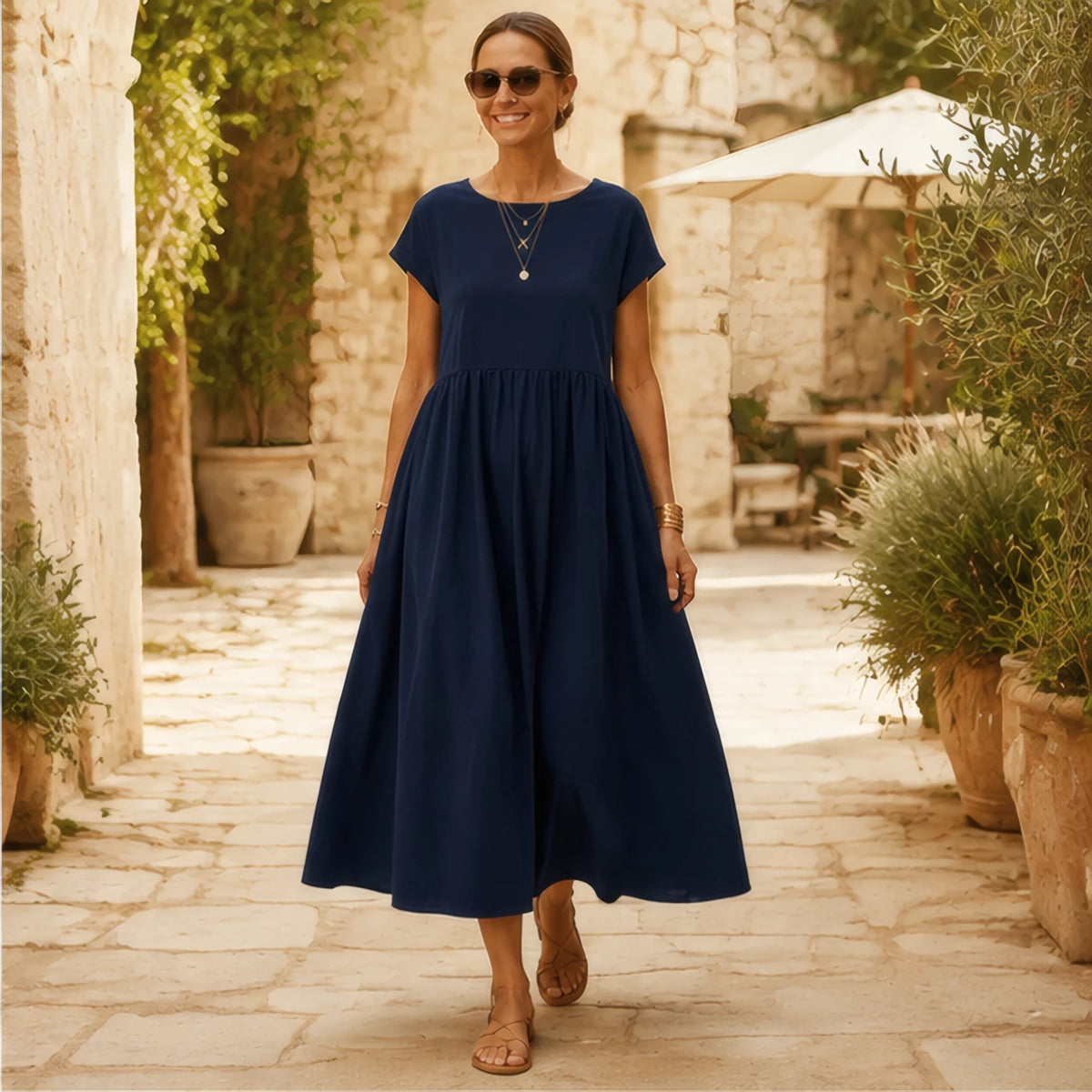 Agnes Women's Relaxed Midi Dress - Navy Blue - Catalog Group: Clothing - Brondals - Image 2
