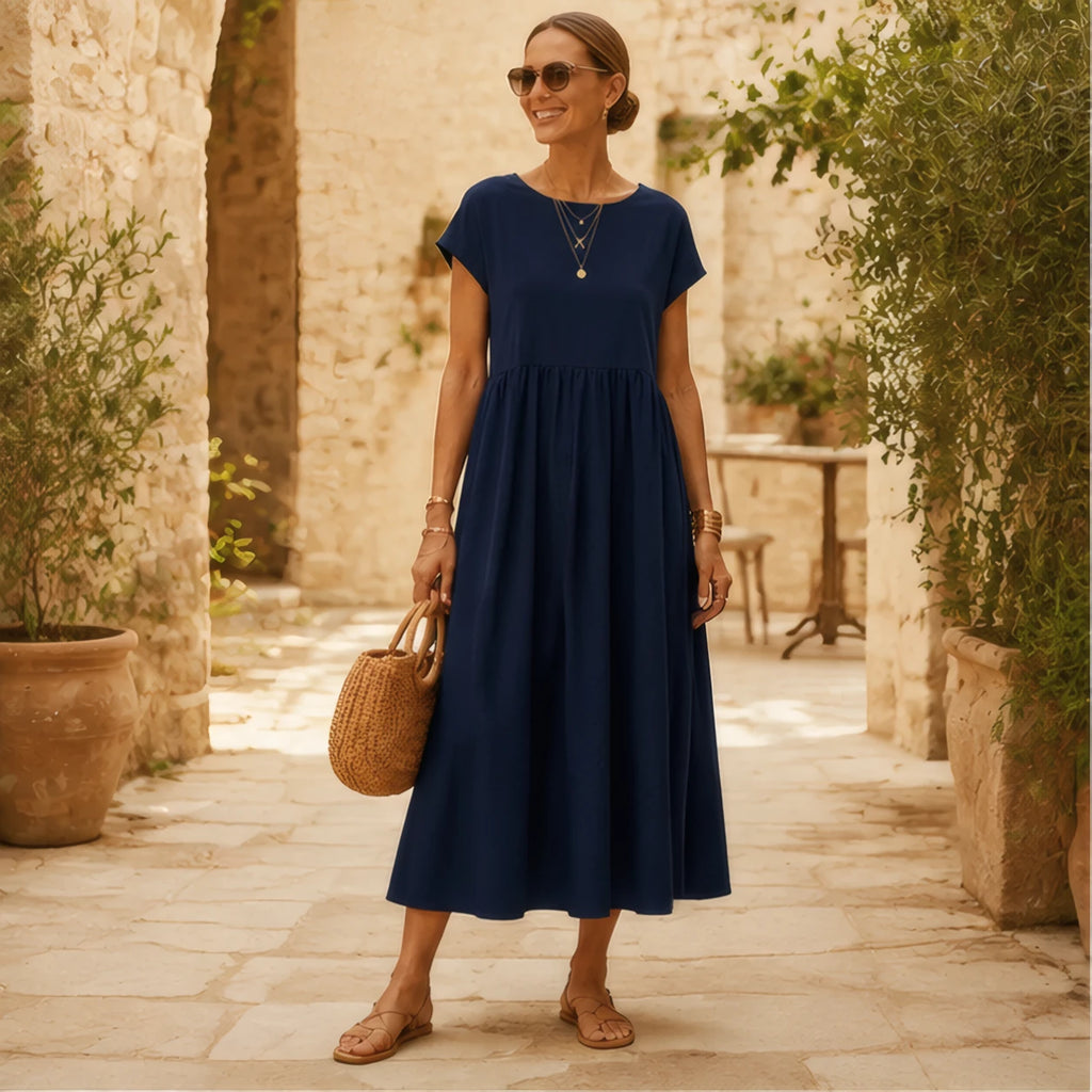 Agnes Women's Relaxed Midi Dress - Navy Blue - Women's Clothing > Dresses > Midi Dresses - Brondals - Image 1