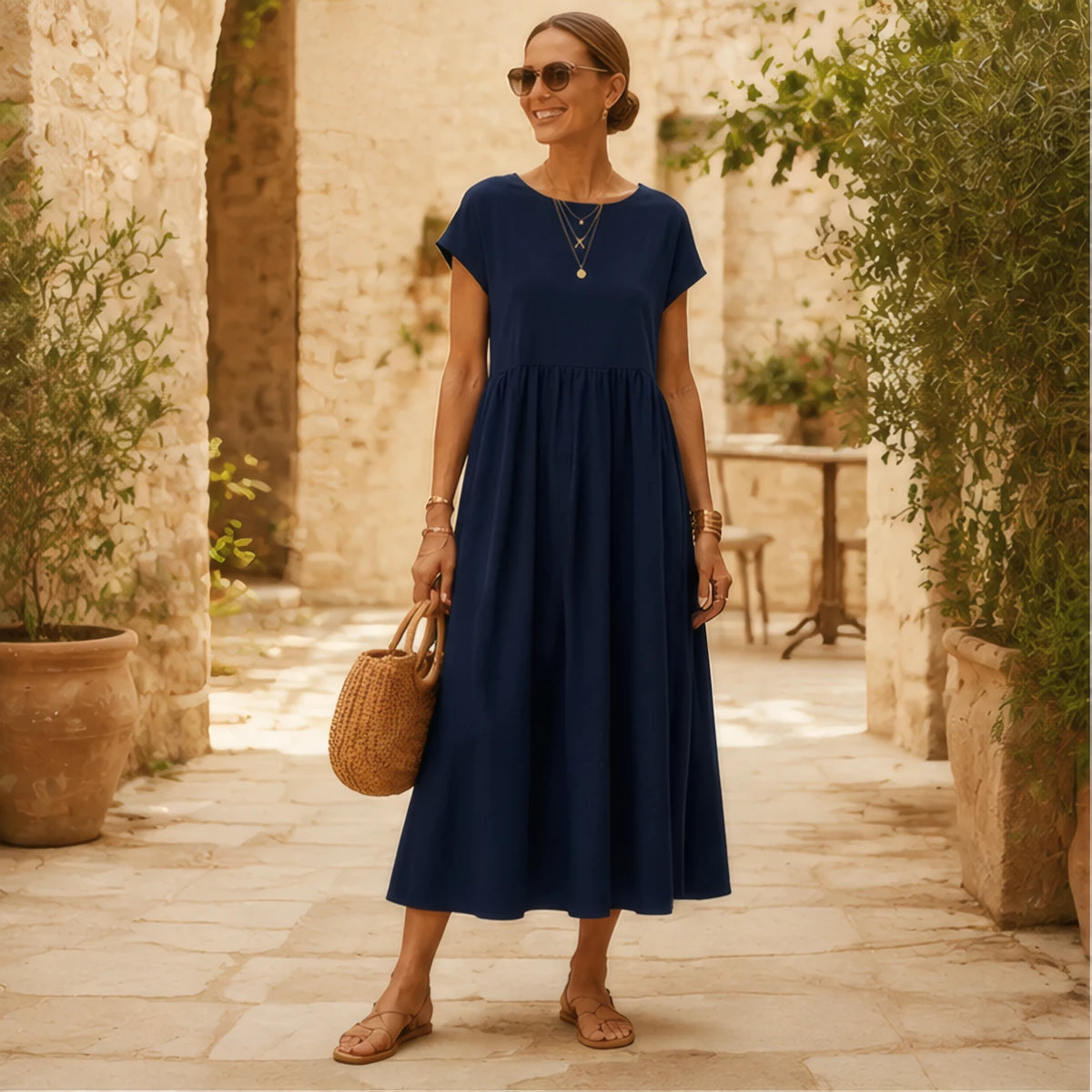 Agnes Women's Relaxed Midi Dress - Navy Blue - Women's Clothing > Dresses > Midi Dresses - Brondals - Image 1