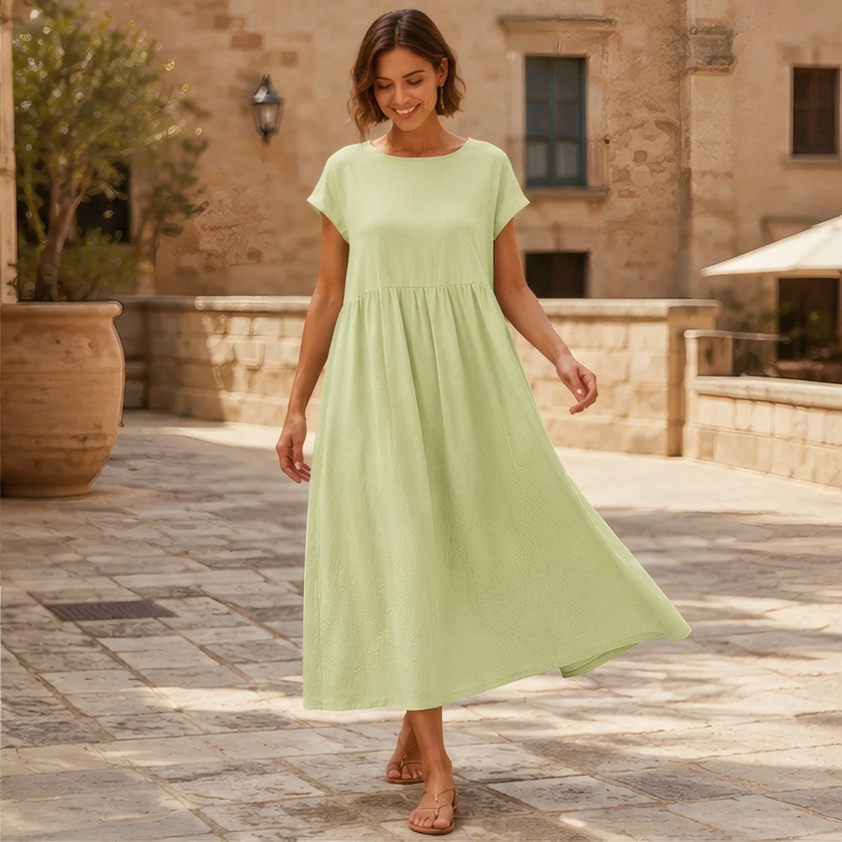 Agnes Women's Relaxed Midi Dress - Mint Green - Catalog Group: Clothing - Brondals - Image 2