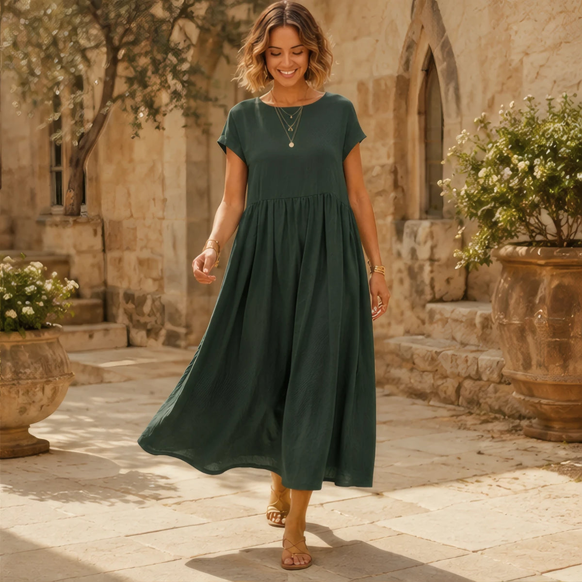 Agnes Women's Relaxed Midi Dress - Military Green - Catalog Group: Clothing - Brondals - Image 2