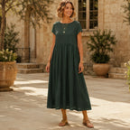 Agnes Women's Relaxed Midi Dress - Military Green - Women's Clothing > Dresses > Midi Dresses - Brondals - Image 1