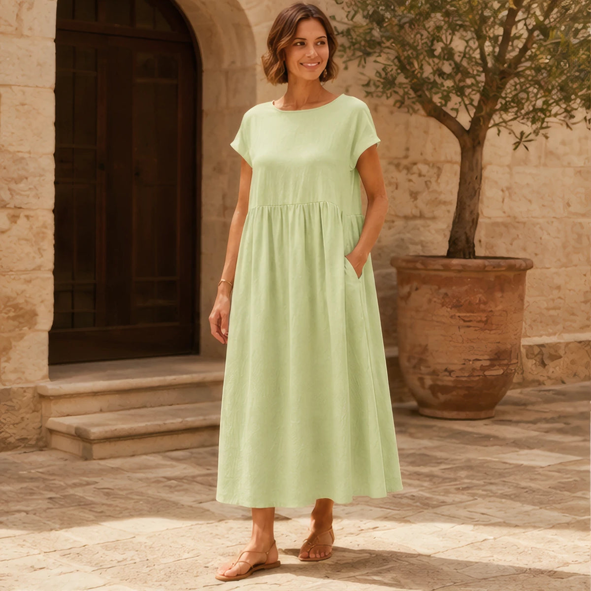 Agnes Women's Relaxed Midi Dress - Mint Green - Women's Clothing > Dresses > Midi Dresses - Brondals - Image 1