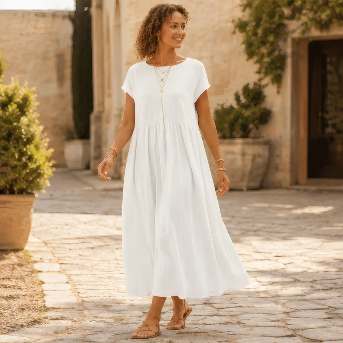 Agnes Women's Relaxed Midi Dress - White - Catalog Group: Clothing - Brondals - Image 2