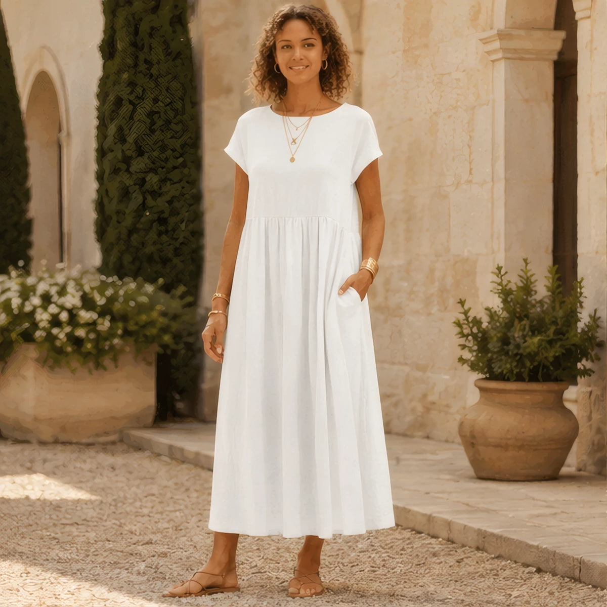 Agnes Women's Relaxed Midi Dress - White - Women's Clothing > Dresses > Midi Dresses - Brondals - Image 1