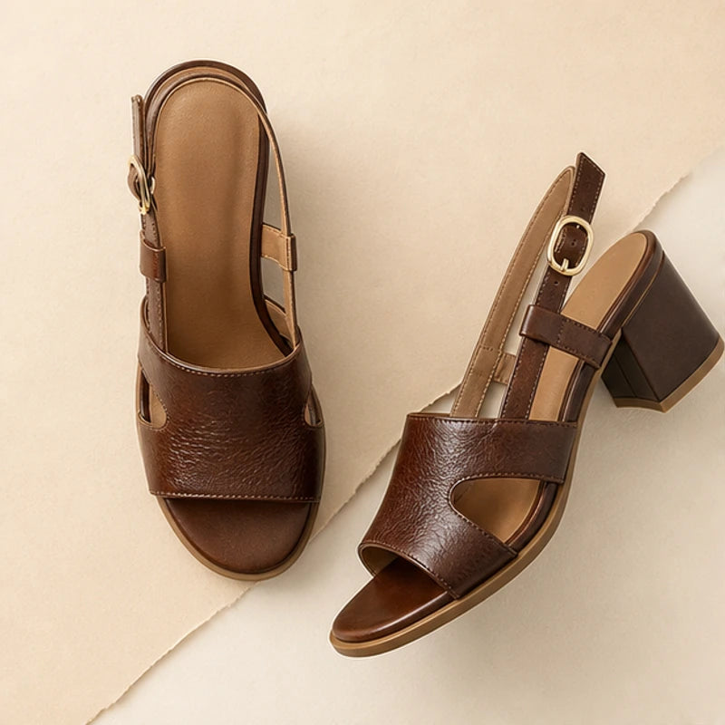 Alba Open-Toe Block Heel Sandals - Brown - Sandals - Brondals - Image 1