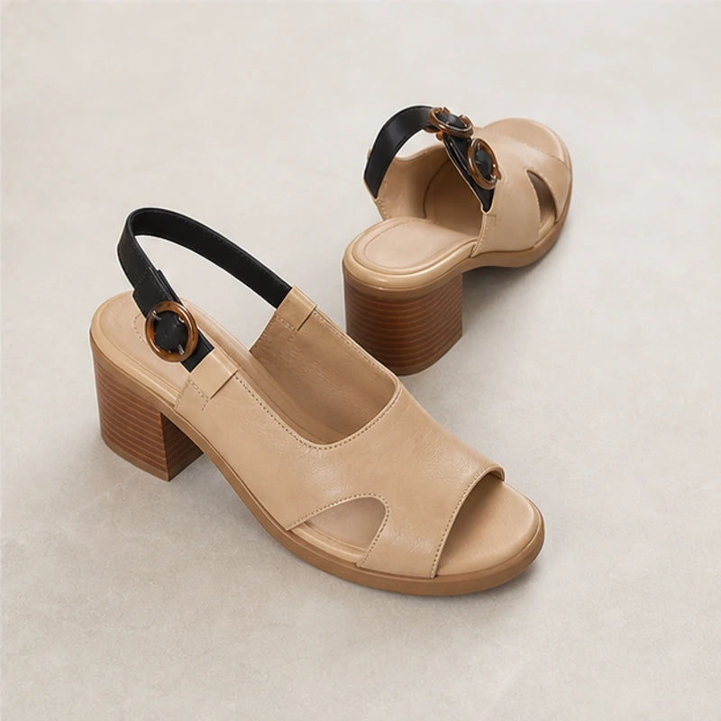 Alba Open-Toe Block Heel Sandals - Beige - womens sandals - Brondals - Image 2
