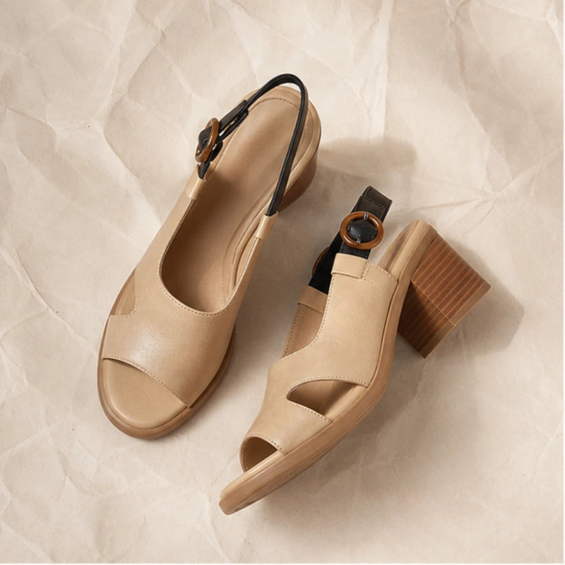 Alba Open-Toe Block Heel Sandals - Beige - Sandals - Brondals - Image 1