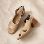 Alba Open-Toe Block Heel Sandals - Beige - Sandals - Brondals - Image 1