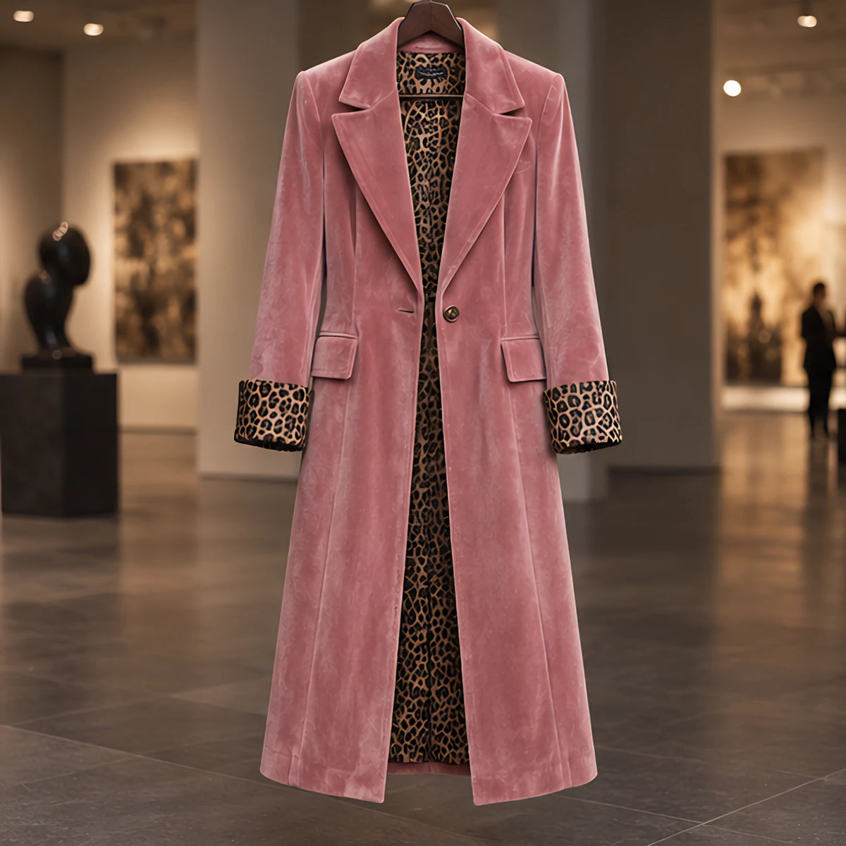 Alessandrina Women's Single-Breasted Floor-Length Velvet Duster Coat - Pink - ai-processed - Brondals - Image 3
