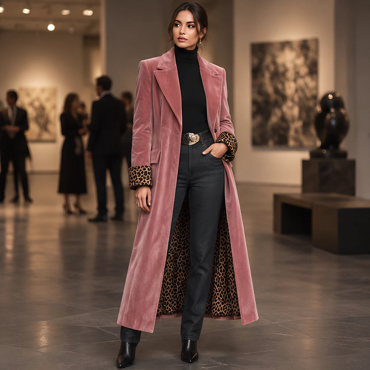 Alessandrina Women's Single-Breasted Floor-Length Velvet Duster Coat - Pink - Women's Clothing > Outerwear > Duster Coats - Brondals - Image 1