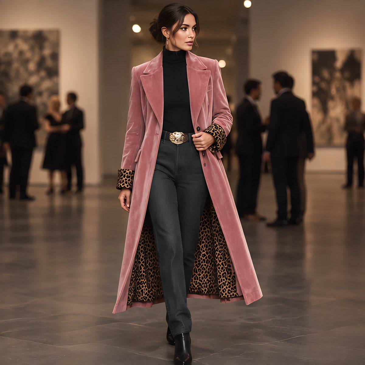 Alessandrina Women's Single-Breasted Floor-Length Velvet Duster Coat - Pink - 23 sept - Brondals - Image 2