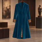 Alessandrina Women's Single-Breasted Floor-Length Velvet Duster Coat - Blue - ai-processed - Brondals - Image 3