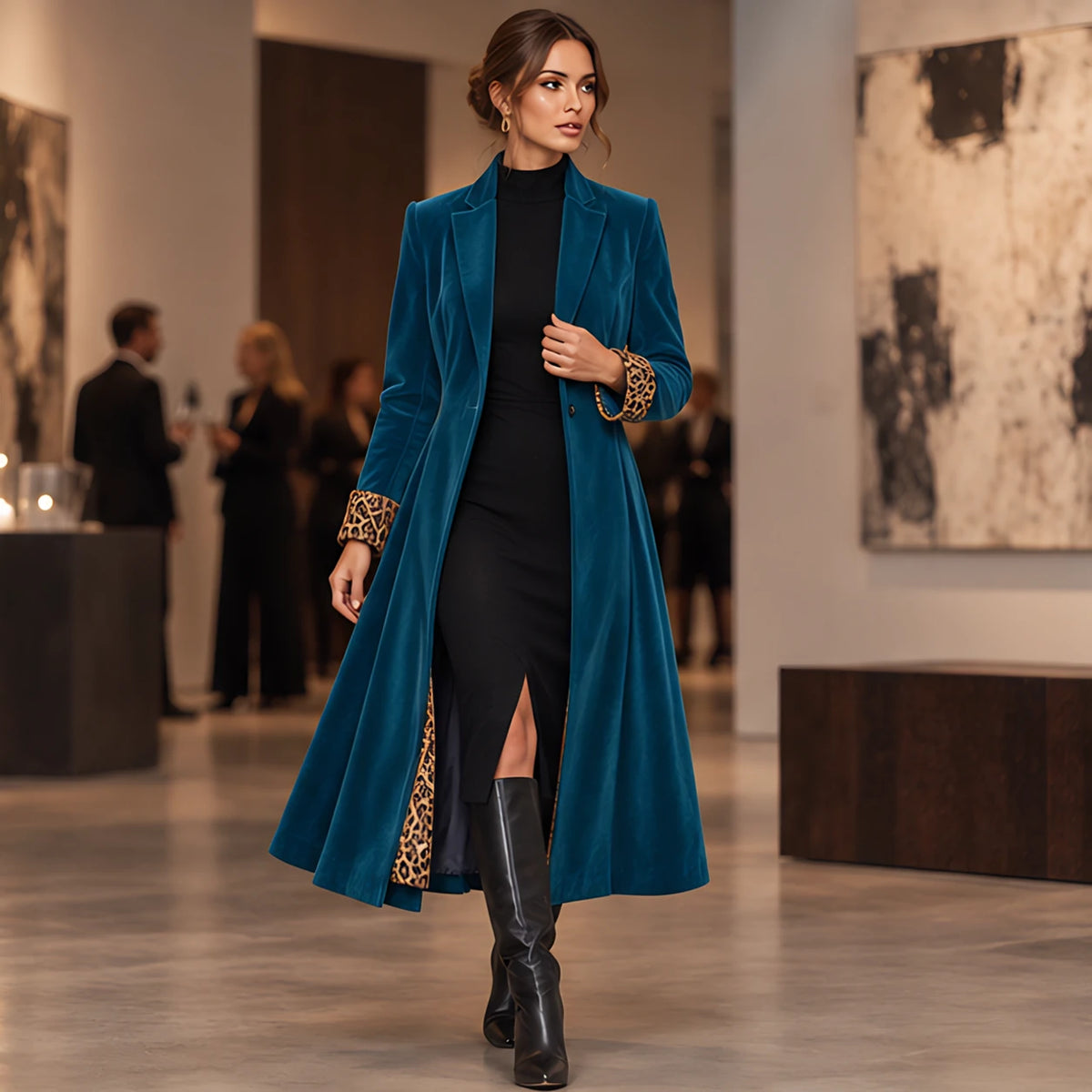 Alessandrina Women's Single-Breasted Floor-Length Velvet Duster Coat - Blue - 23 sept - Brondals - Image 2